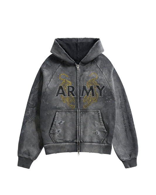 Studded Army Sak Yon Zip-Up (Charcoal)